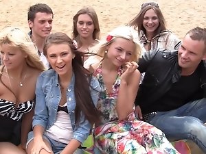 Autumn & Grace & Bianca & Olie & Savannah in outdoor orgy movie with hot student chicks